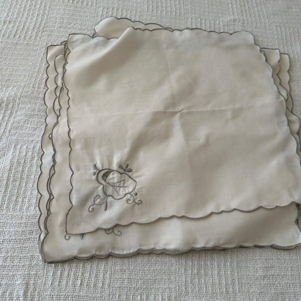 Vtg 9 of Handkerchiefs Muted White With Embroidery Openwork Borders, “15,5x16” - Picture 10 of 14